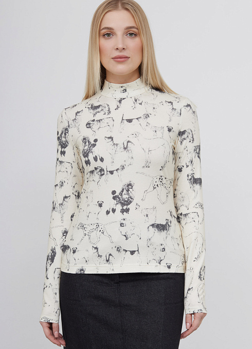 Водолазка из мягкого трикотажа с принтом женский, белый цвет