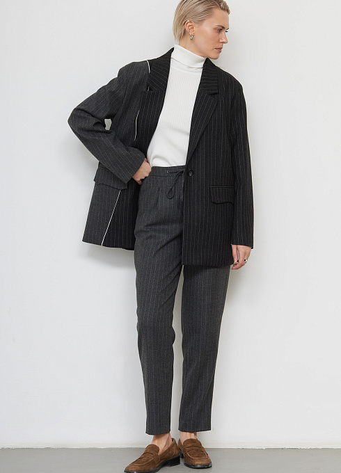 Брюки в полоску с шерстью женские, цвет серый
