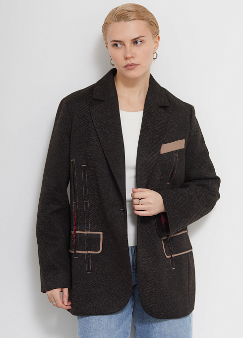 Жакет oversize с декоративными разрезами женский,  коричневый цвет