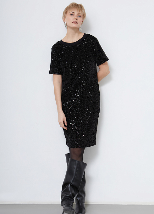 Платье из бархата с пайетками женское,  чёрный цвет