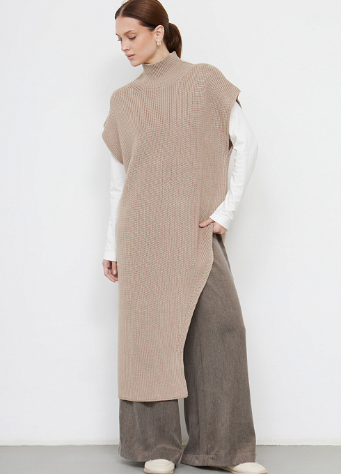 Жилет с асимметричным вырезом женский, бежевый цвет