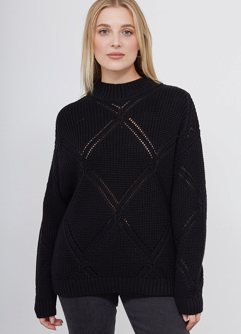 Свитер ажурный с шерстью женский,  чёрный цвет