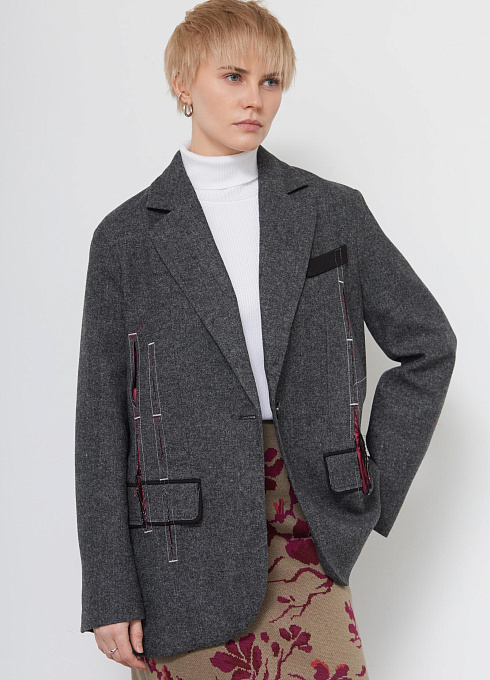 Жакет полушерстяной с разрезами женский, серый цвет
