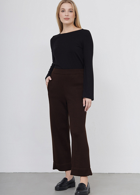 Брюки из смесовой шерсти женские, цвет коричневый