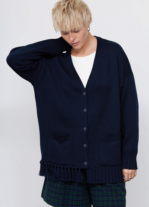 Кардиган oversize с кисточками женский, синий цвет