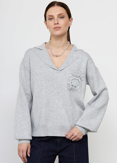 Джемпер с карманом кроше женский, серый цвет