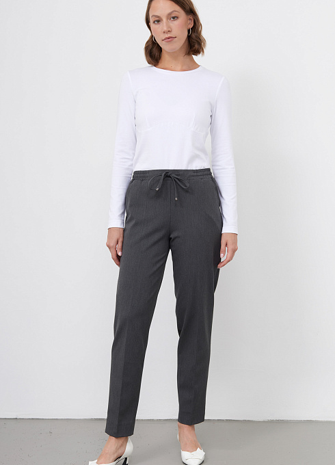 Брюки классические на резинке женские, цвет серый