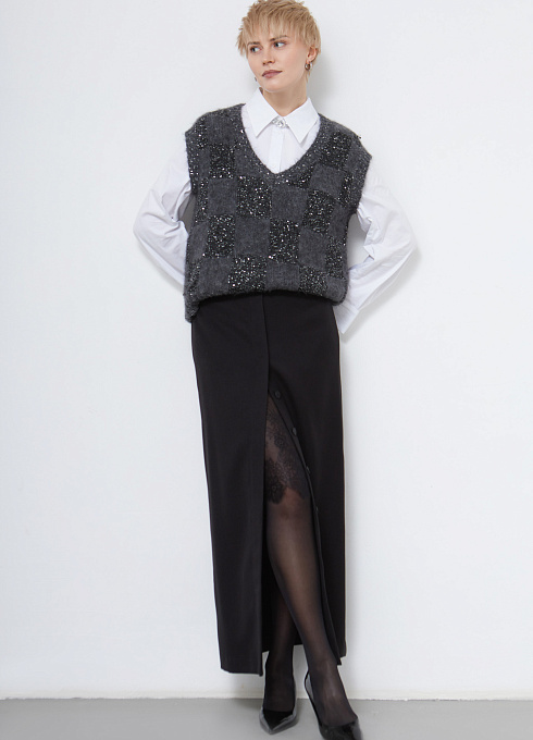 Юбка с кружевной вставкой женская,  чёрный цвет