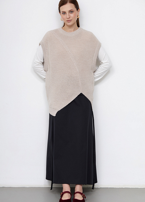 Жилет oversize с вырезом женский, бежевый цвет