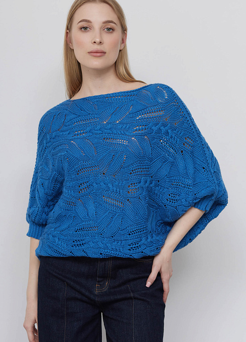Жилет ажурной вязки с шерстью женский, синий цвет