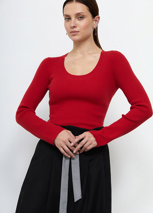 Джемпер базовый в рубчик женский, красный цвет