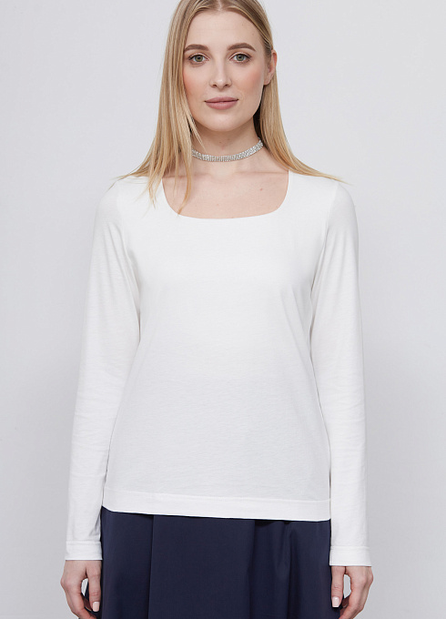 Лонгслив с вырезом каре женский, белый цвет