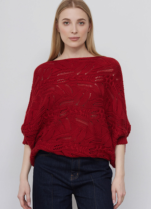 Жилет ажурной вязки с шерстью женский, красный цвет