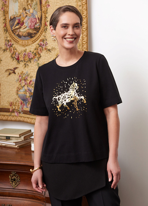 Футболка с новогодним принтом женский, чёрный цвет