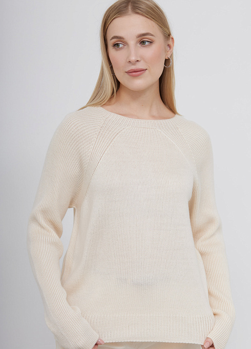 Джемпер комбинированной вязки женский, бежевый цвет