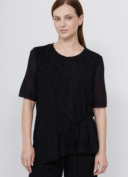 Блуза комбинированная с завязками женский, чёрный цвет