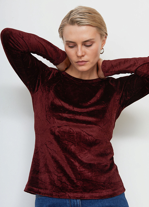 Лонгслив из бархата женский, бордовый цвет