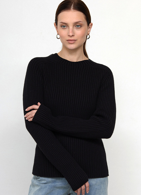 Джемпер вязаный в рубчик женский, чёрный цвет