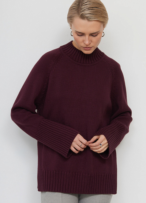 Свитер oversize с разрезами женский, бордовый цвет