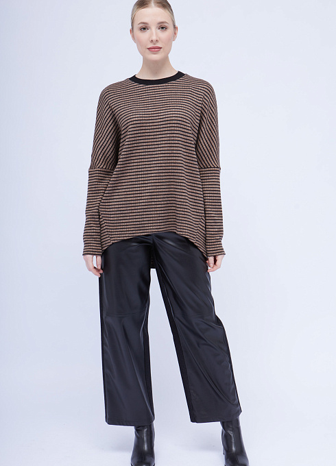 Джемпер oversize в полоску женский,  коричневый цвет