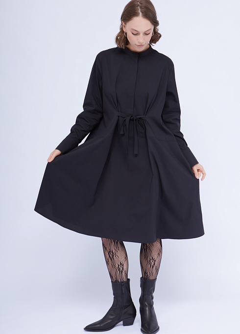 Платье из поплина с завязками  женское,  чёрный цвет