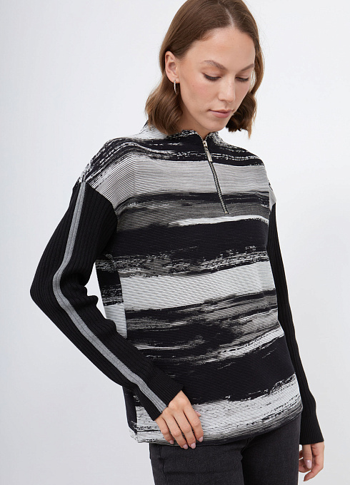 Джемпер комбинированный с молнией женский,  чёрный цвет