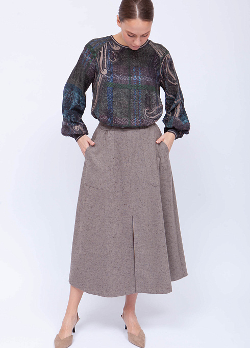 Юбка-клеш с разрезом женская, бежевый цвет