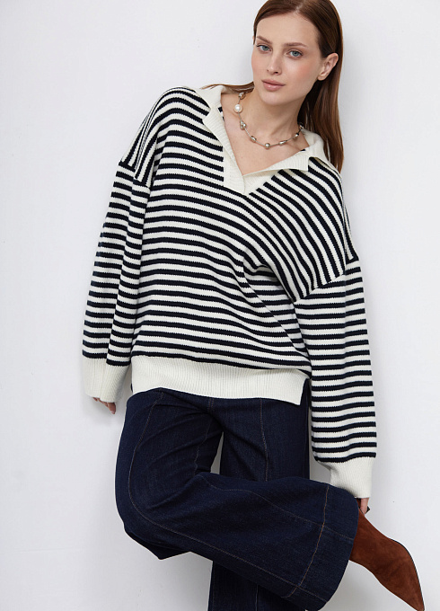 Джемпер-поло oversize в полоску женский, многоцветный цвет