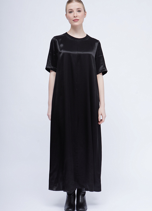 Платье длинное из атласа женское, чёрный цвет