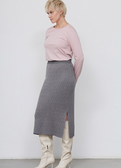 Юбка жаккардовой вязки с люрексом женская, серый цвет