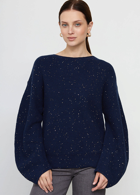 Джемпер из премиум пряжи с пайетками женский,  синий цвет