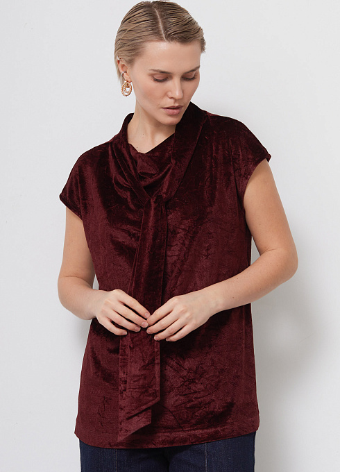Блузка из жатого бархата женский,  бордовый цвет