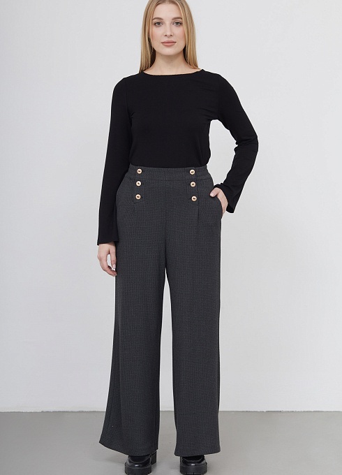 Брюки широкие с акцентной застежкой женские, цвет серый