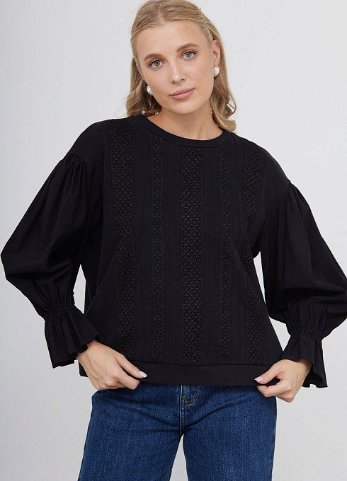 Свитшот с рукавами-буфами женский, чёрный цвет