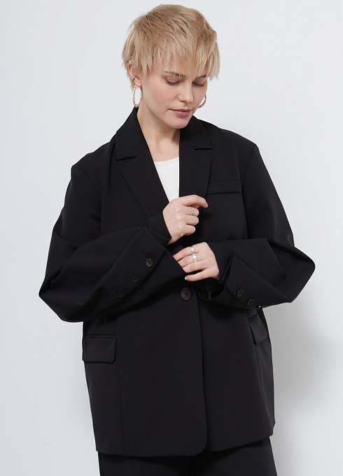 Жакет oversize с акцентными рукавами женский,  чёрный цвет