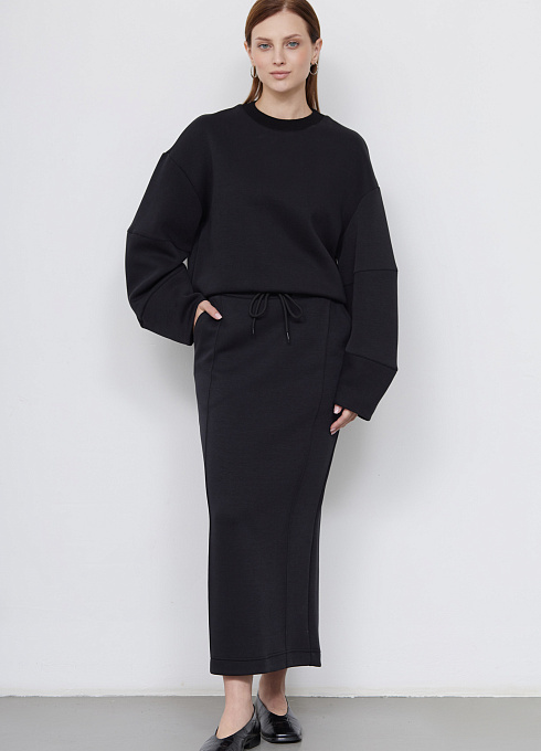 Юбка миди из неопрена женская, чёрный цвет