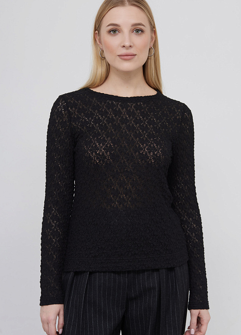 Лонгслив кружевной женский, чёрный цвет