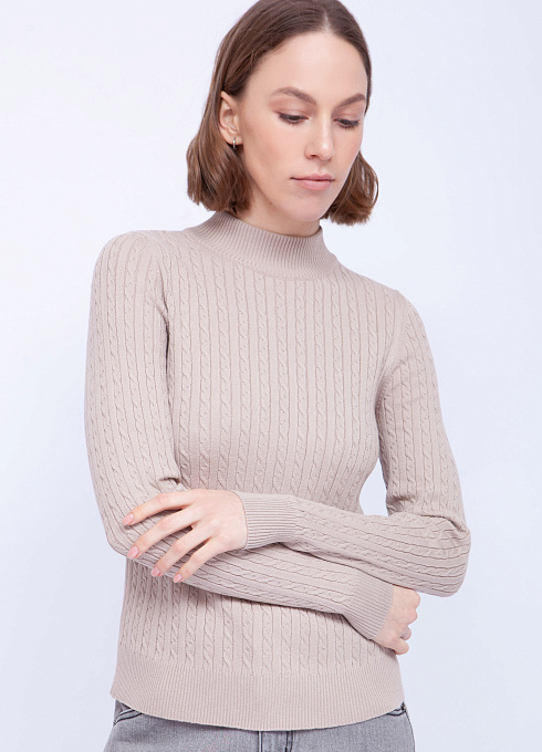 Водолазка из мягкого трикотажа с косами женский, бежевый цвет