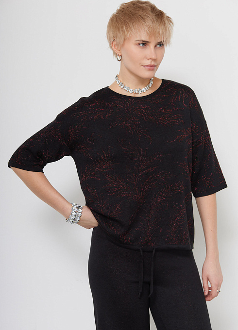 Джемпер с рисунком из люрекса женский, чёрный цвет