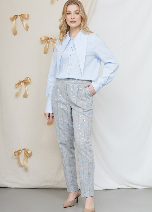 Брюки в клетку с пайетками женские, цвет серый