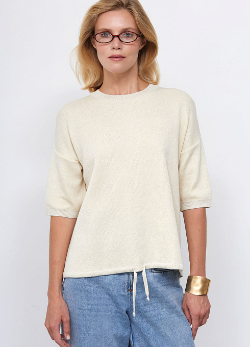 Джемпер с люрексом женский, бежевый цвет