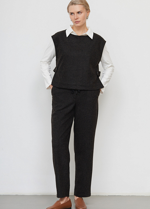 Брюки в елочку на резинке женские, цвет коричневый 