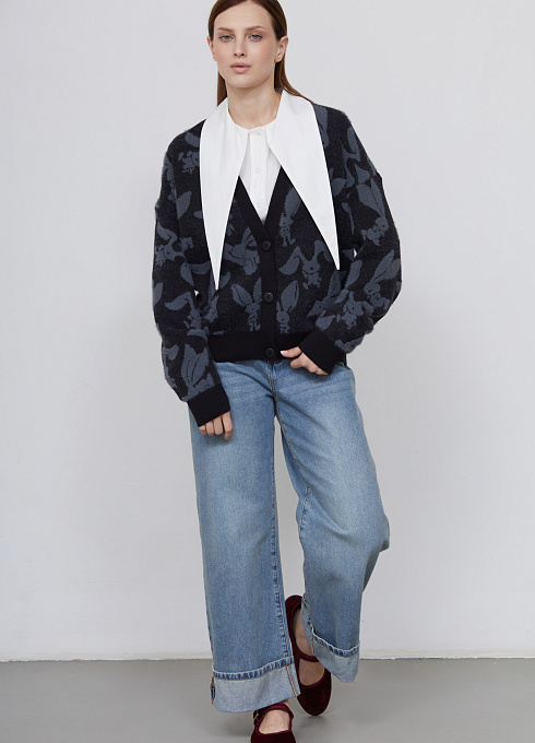 Кардиган из пушистого трикотажа женский, чёрный цвет