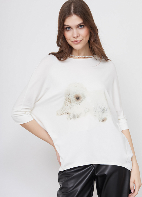 Джемпер oversize с печатью женский, белый цвет
