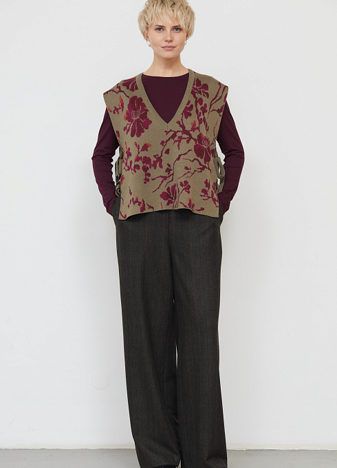 Брюки широкие в клетку женские, цвет зеленый