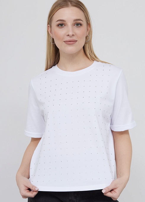 Футболка oversize со стразами женский, белый цвет
