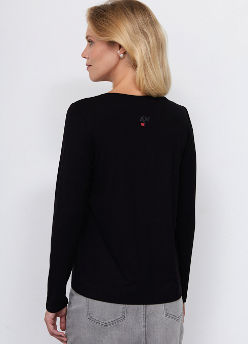 Лонгслив из вискозы с печатью женский, чёрный цвет