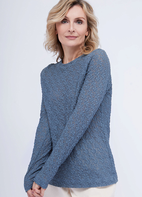 Лонгслив кружевной женский, голубой цвет