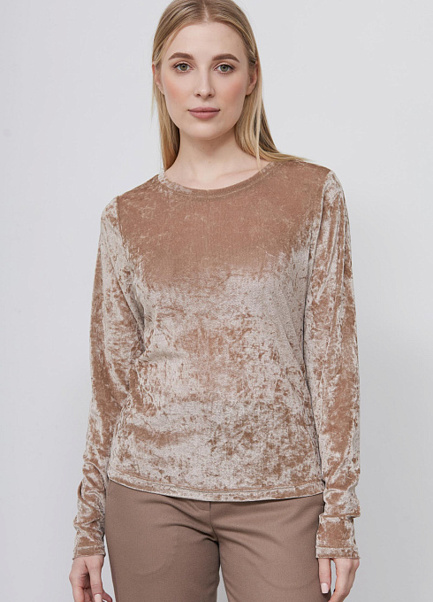 Лонгслив из бархата женский, бежевый цвет