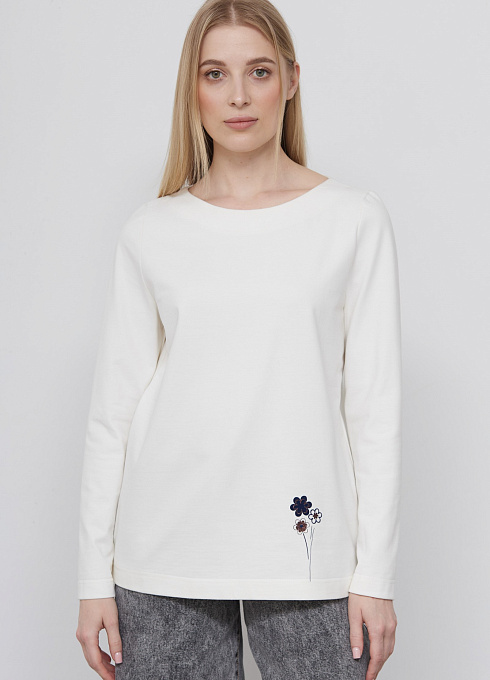 Лонгслив из хлопка с печатью женский, белый цвет
